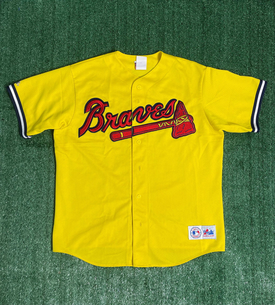 Vintage Atlanta Braves Yellow Mesh Jersey by Majestic(Large)