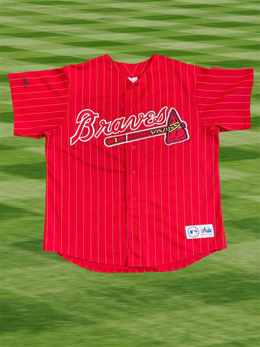Vintage 90s Red Atlanta Braves Alternate Pin Stripe Jersey
