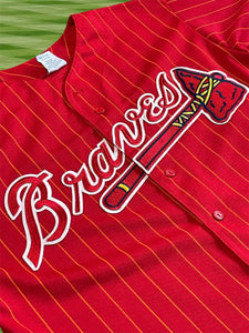 Vintage 90s Red Atlanta Braves Alternate Pin Stripe Jersey
